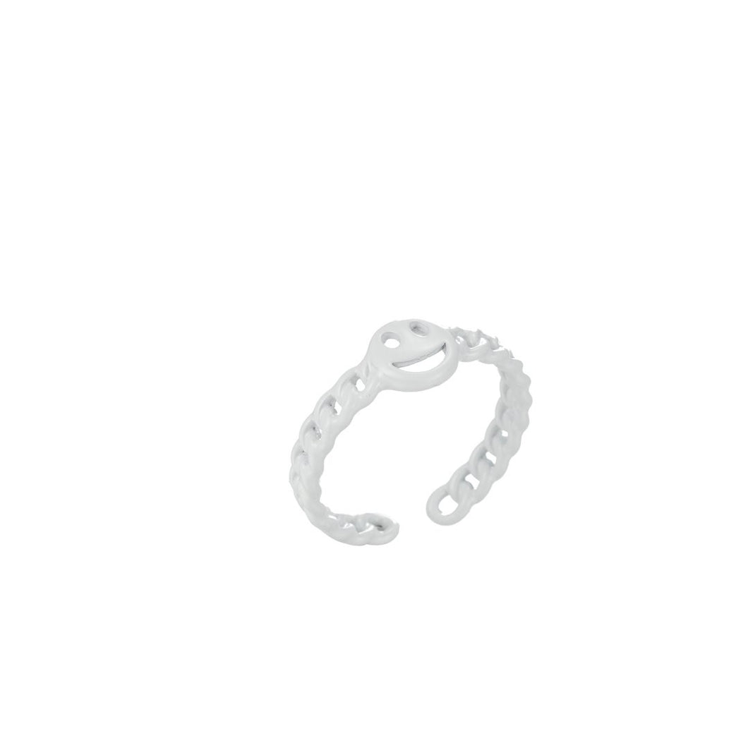 White Enamel Smiley Ring
